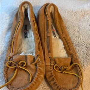 Minnetonka Brown Suede Moccasins with Bow